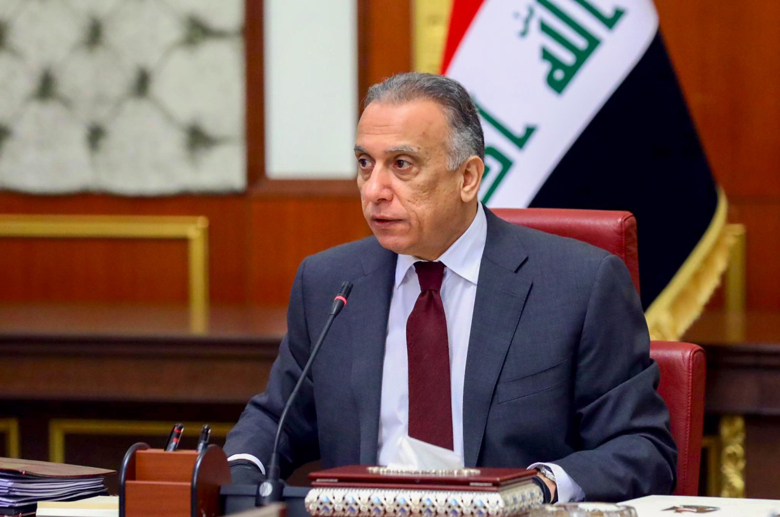 Iraqi Prime Minister Mustafa al-Kadhimi chairs the ministerial meeting of the new Iraqi cabinet, Baghdad, May 9, 2020. (AFP Photo)