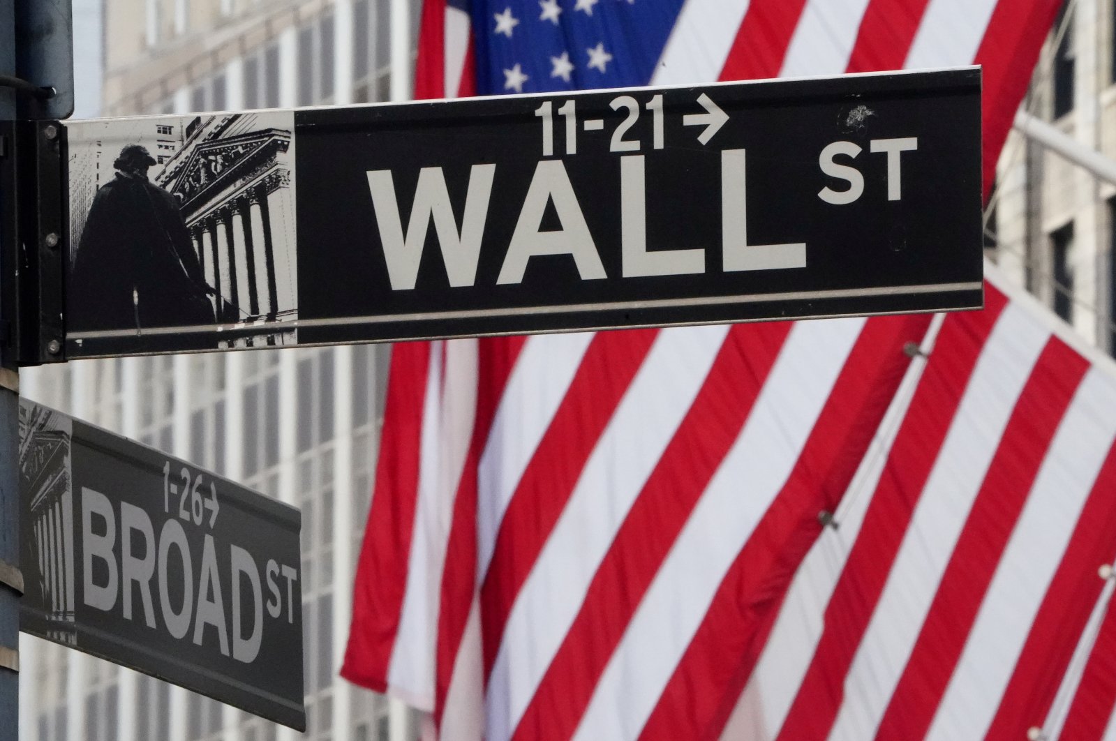 The Wall Street sign is pictured at the New York Stock exchange (NYSE) in the Manhattan borough of New York City, New York, U.S., March 9, 2020. (Reuters Photo)