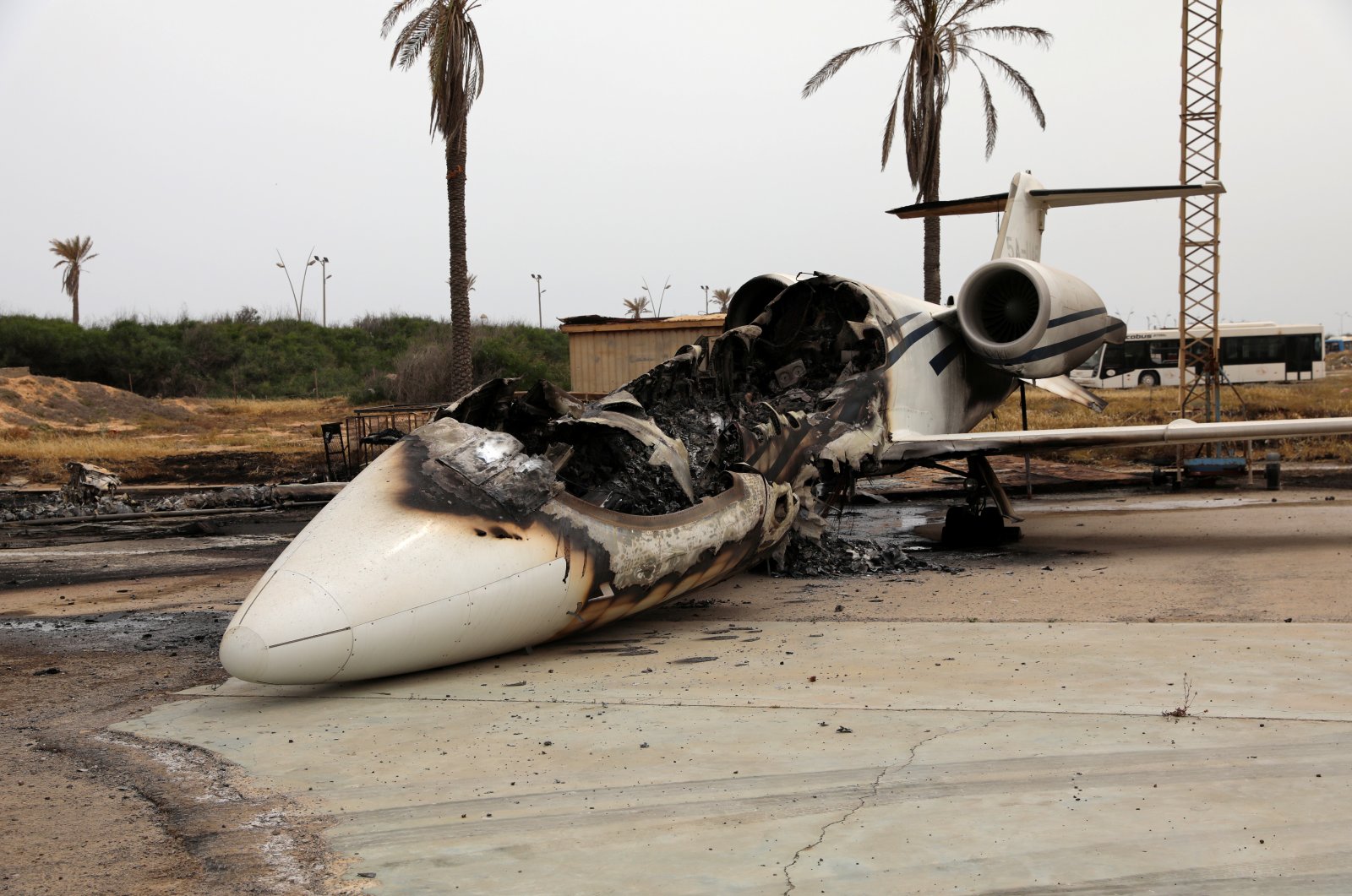 A passenger plane damaged by shelling is seen at Tripoli's Mitiga airport in Tripoli, Libya, May 10, 2020. (Reuters Photo)