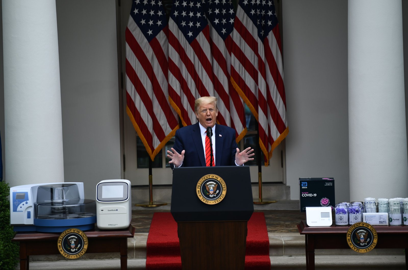 US President Donald Trump speaks during a news conference on the novel coronavirus, COVID-19, in the Rose Garden of the White House in Washington, DC on May 11, 2020. (AFP Photo)