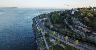 Aerial view shows an empty road leading to the historic Eminönu neighborhood near the Bosphorus strait, Istanbul, Turkey, May 9, 2020. (AFP Photo)
