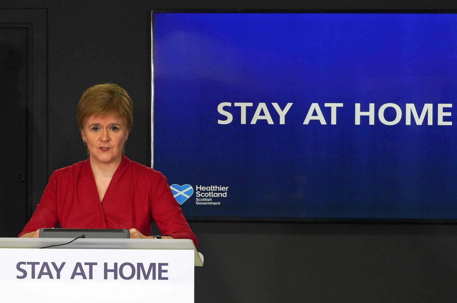 Scotland's first minister, Nicola Sturgeon, speaks during the Scottish government's daily briefing on the novel coronavirus COVID-19 outbreak at St. Andrew's House, Edinburgh, May 12, 2020. (AFP Photo)