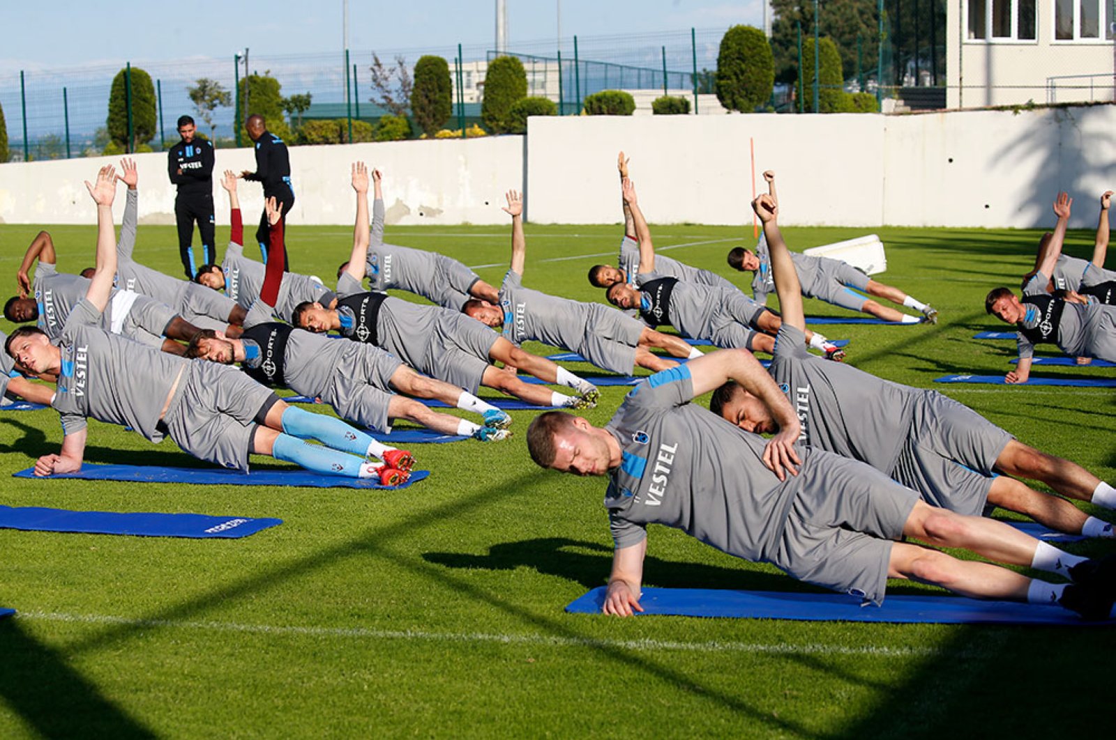 The current leader of the Super League Trabzonspor makes training as the league is expected to resume next month, May 12, 2020. (AA)