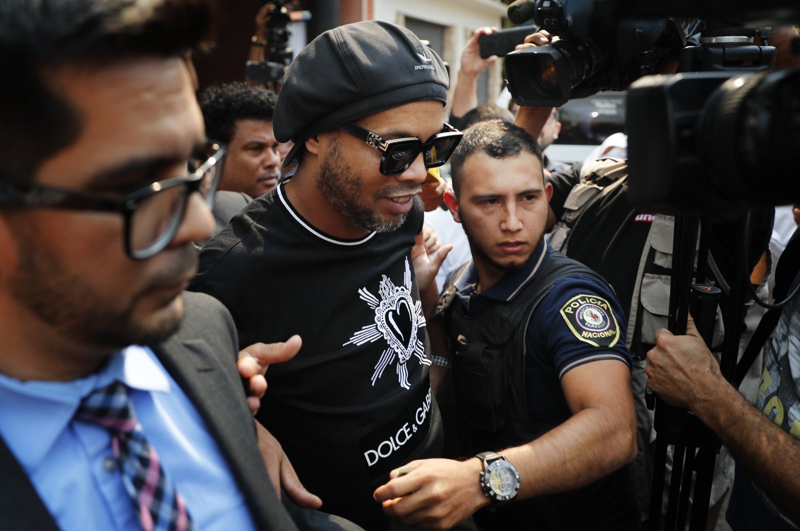 Ronaldinho leaves the attorney general's office in Asuncion, Paraguay, March 5, 2020. (AP Photo)