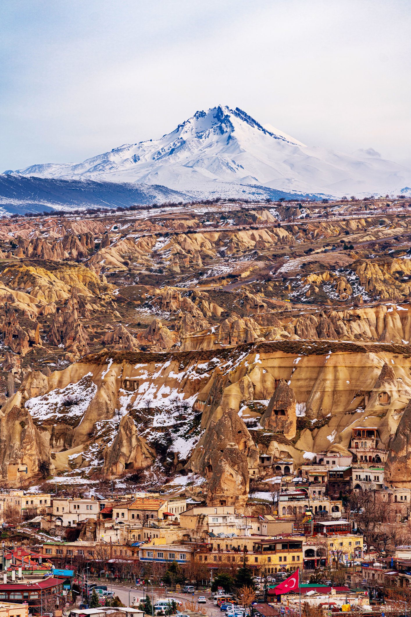 An aerial view of Cappadocia with Mount Erciyes in the background. (iStock Photo)