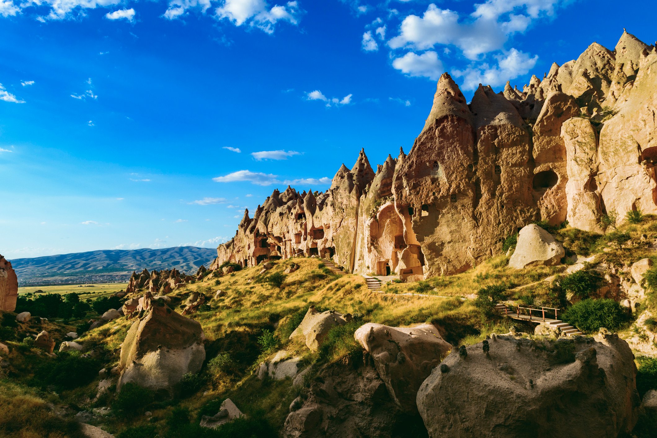 Hundreds of cave dwellings have been carved out of the soft volcanic tufa rock in this area. (iStock Photo)
