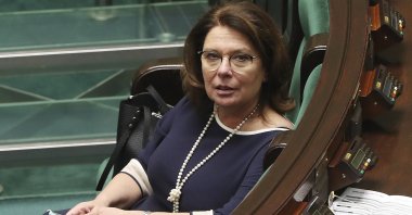 Malgorzata Kidawa-Blonska who was the main opposition candidate in Poland's presidential election resigned Friday after she lost almost all support when she called for a boycott of the election in the middle of the COVID-19 pandemic, May 14, 2020.  (AP Photo)