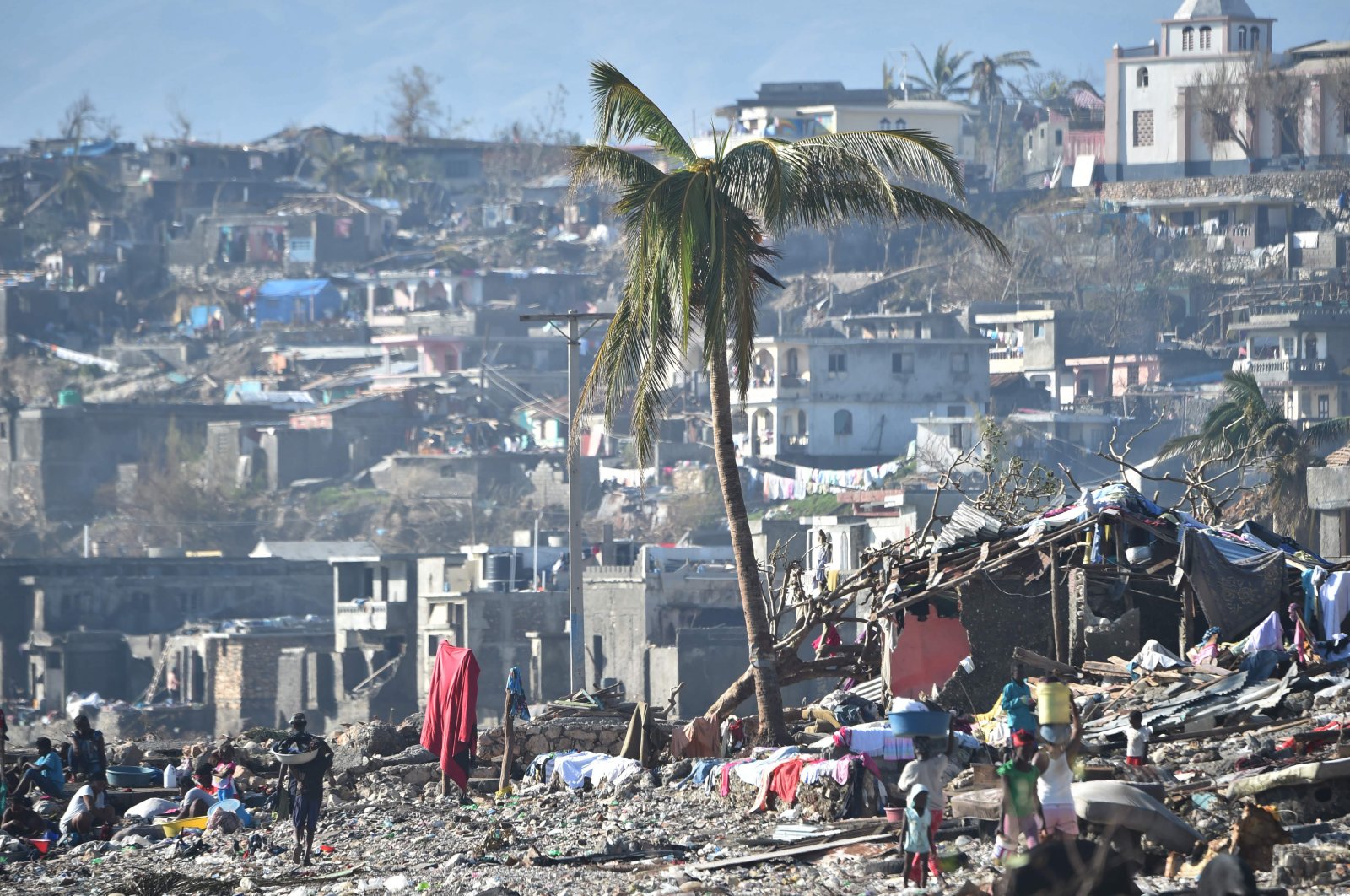 Areas of Jeremie, Haiti, destroyed by Hurricane Matthew are seen on Oct. 8, 2016. (AFP Photo)