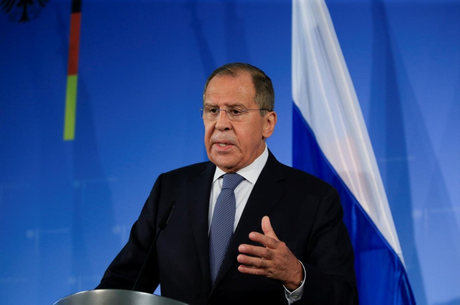 Russian Foreign Minister Sergei Lavrov at a press conference in Germany, Oct. 3, 2019. (Sabah File Photo)