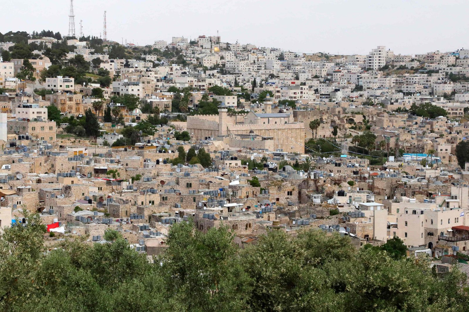 A general view of the Old City of Hebron with the Ibrahimi mosque, or the Tomb of the Patriarchs, closed down during the coronavirus pandemic crisis, occupied West Bank, on May 15, 2020. (AFP Photo)