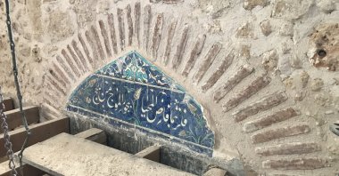 Two tile pediments were found during the restoration work at the Tekeli Mehmet Pasha Mosque, Antalya, Turkey. (AA Photo)