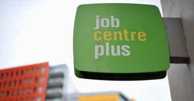 A Job Centre Plus sign is pictured in central London, England, Oct. 12, 2011. (AFP Photo)