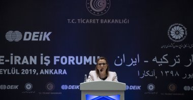 Turkish Trade Minister Ruhsan Pekcan delivers a speech in a Turkish-Iranian business forum in Ankara, September 2019. (AA Photo)
