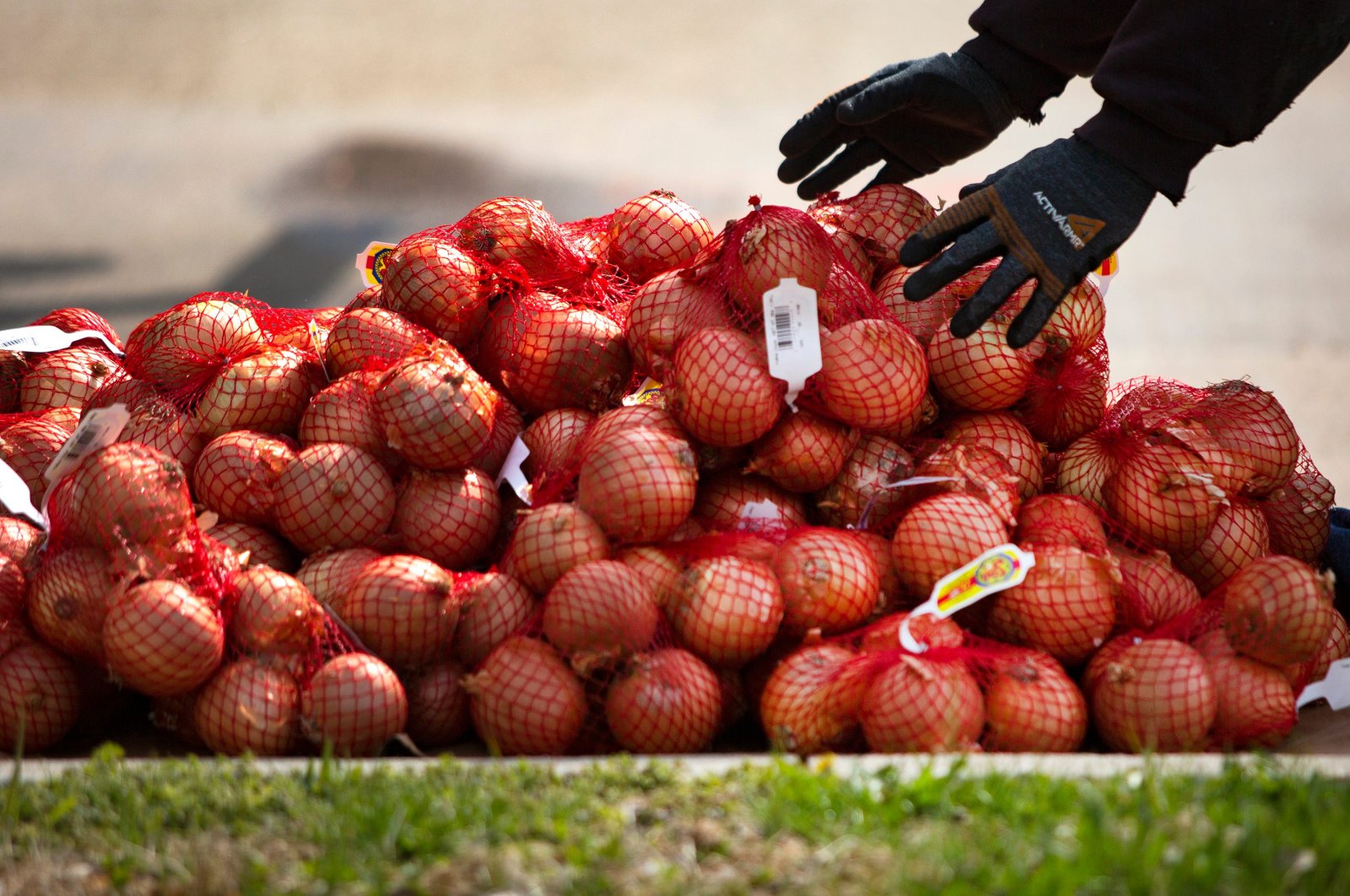Mike Probst moves onions from a Loffredo Fresh Foods truck on April 15, 2020 in Des Moines. (Reuters Photo)