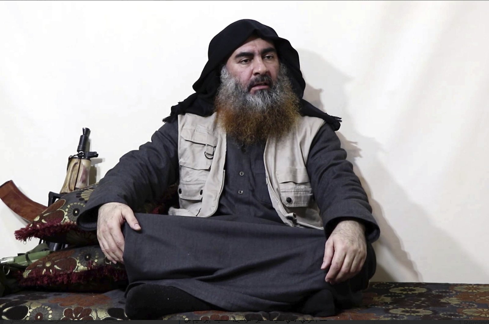 This file image made from video posted on a militant website on April 29, 2019, purports to show the leader of Daesh, Abu Bakr al-Baghdadi, being interviewed by his group's Al-Furqan media outlet. (AP Photo)