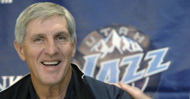 Utah Jazz coach Jerry Sloan smiles during a news conference in Salt Lake City, Utah, May 12, 2005. (AP Photo)