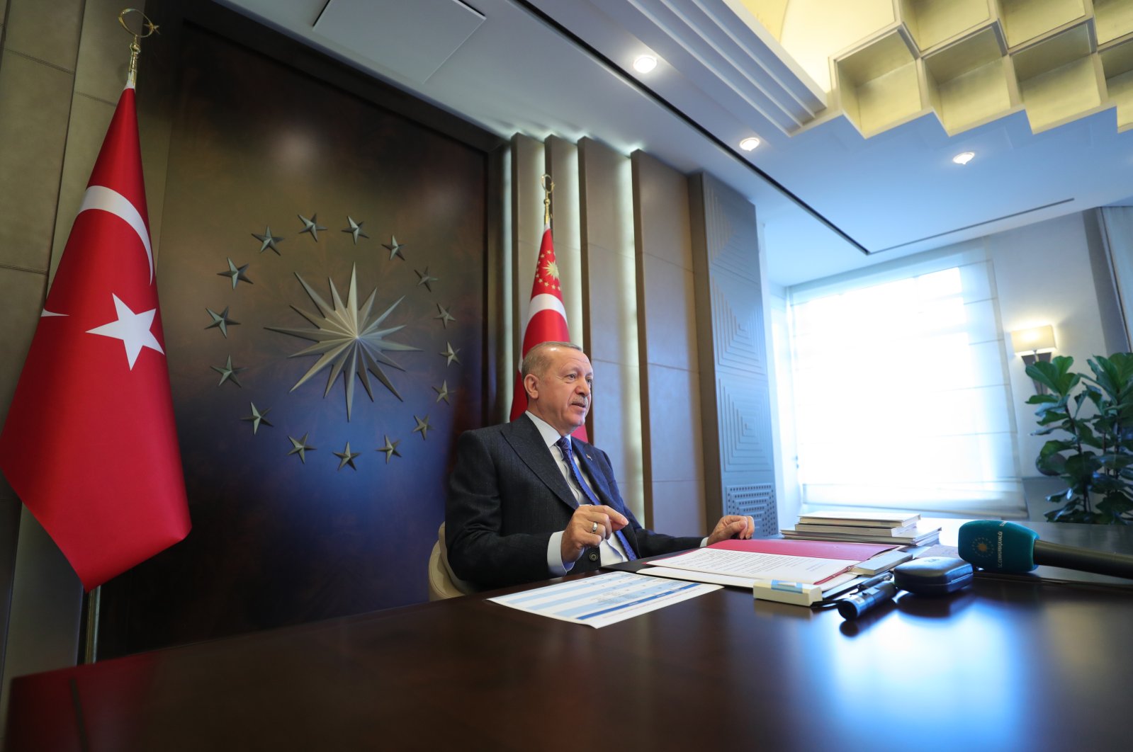President Recep Tayyip Erdoğan holds a videoconference meeting with the ruling Justice and Development Party's (AK Party) provincial heads, May 22, 2020. (AA Photo)