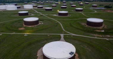 An aerial view of a crude oil storage facility, Cushing, Oklahoma, U.S., May 5, 2020. (AFP Photo)