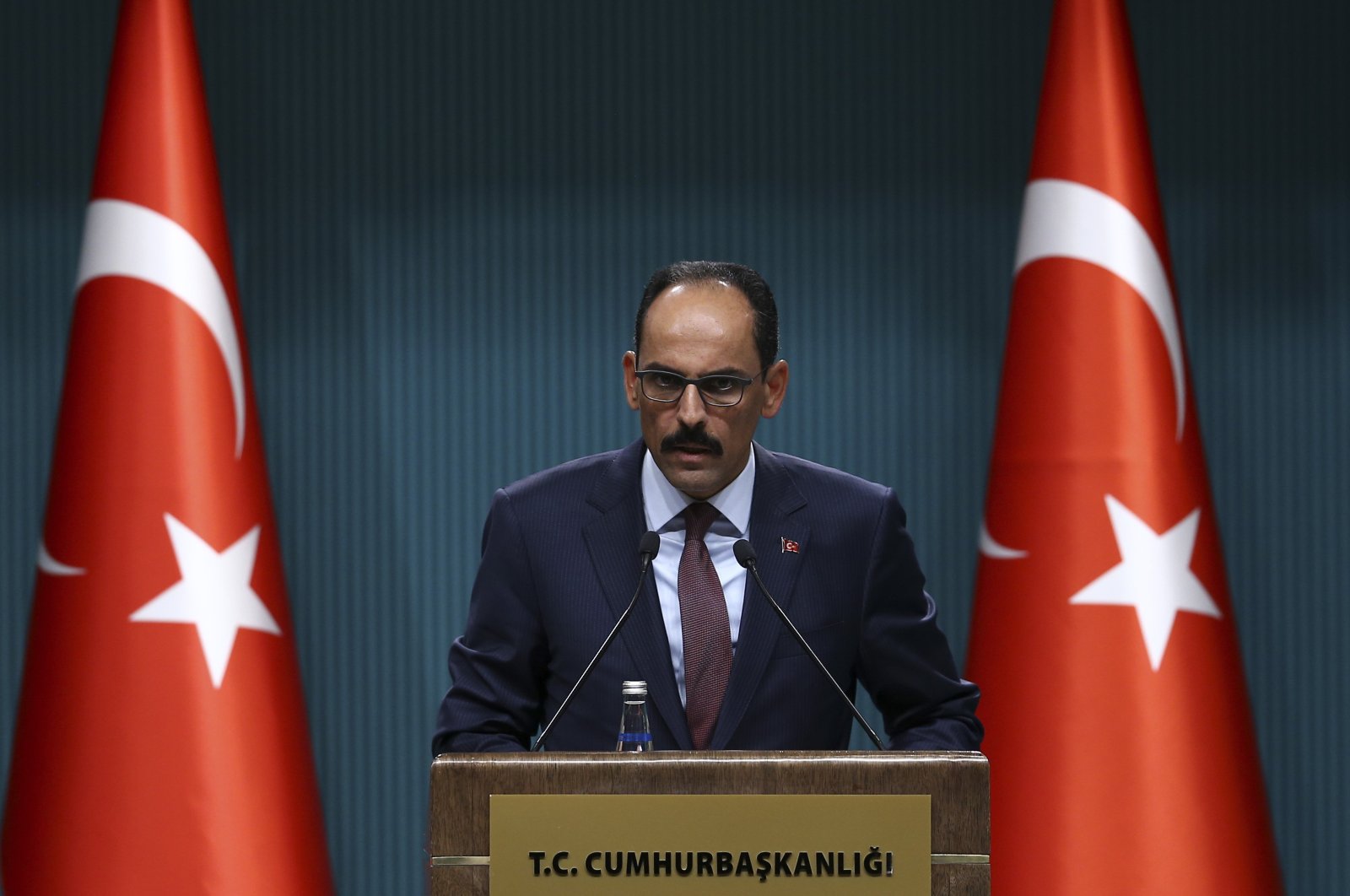Presidential spokesperson Ibrahim Kalın speaks to the press at the Presidential Complex, Ankara, Turkey. (AA Photo)