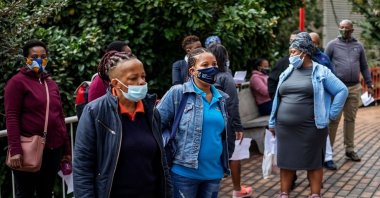 Demonstrators gather during a protest organized by the support staff at Helen Joseph Hospital to urge more testing for COVID-19 and a lack of personal protective equipment, Johannesburg, South Africa, May 25, 2020. (AFP Photo)