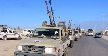 Military vehicles of the Libyan internationally recognized government forces head out to the front line from Misrata, Libya Feb. 3, 2020. (Reuters Photo)