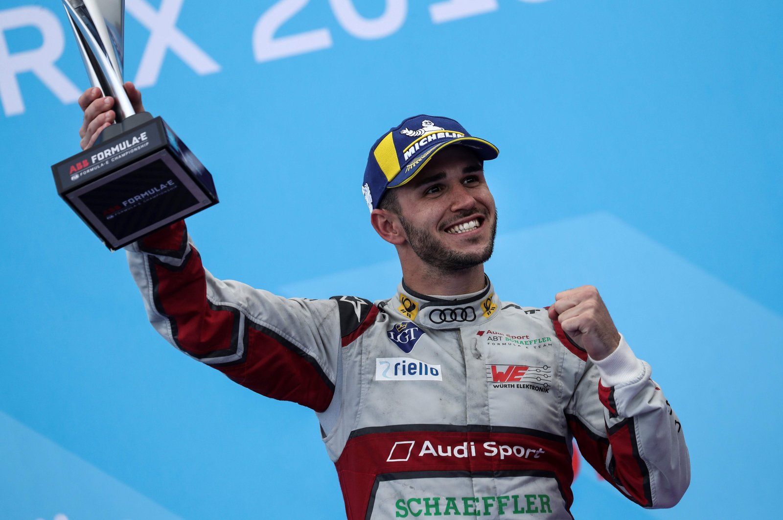 Daniel Abt celebrates after a Formula E race in Paris, France, April 27, 2019. (AFP Photo)