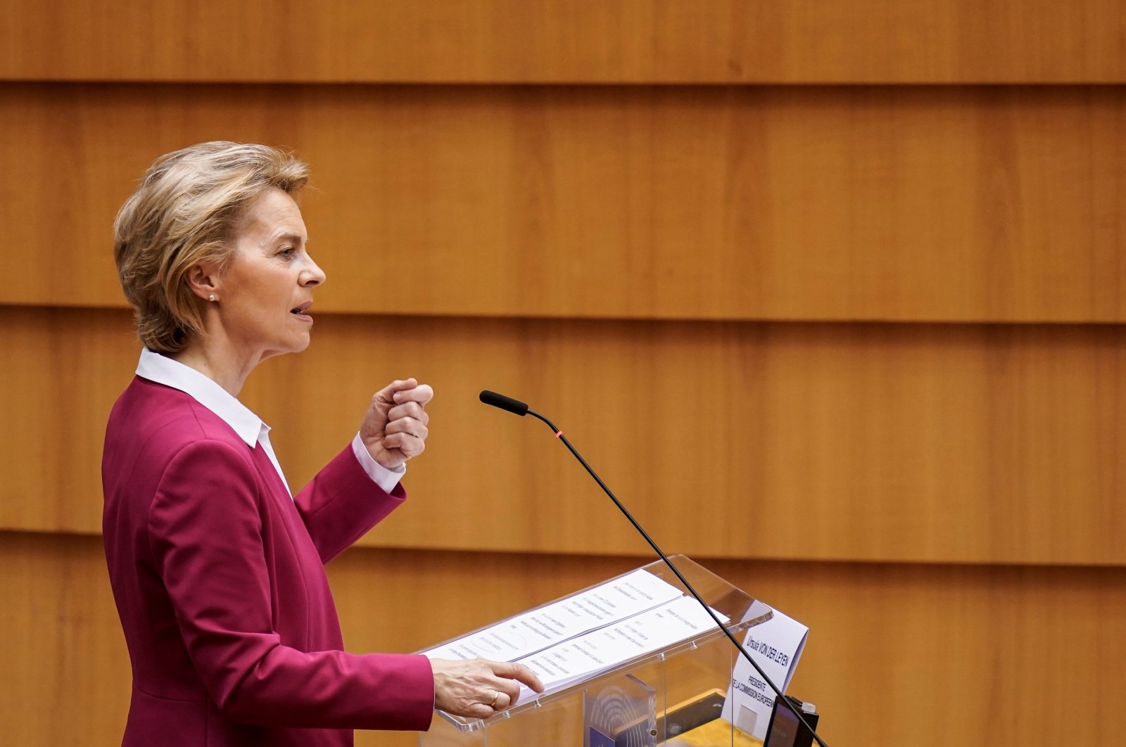 European Commission President Ursula von der Leyen speaks during a plenary session of the European Parliament, Brussels, May 27, 2020. (AFP Photo)