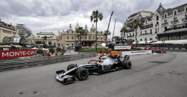 Mercedes' Lewis Hamilton steers his car during the Monaco Grand Prix race, in Monaco, May 26, 2019. (AP Photo)