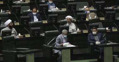 Lawmakers attend a session of the parliament in Tehran, Iran, May 28, 2020. (AP Photo)