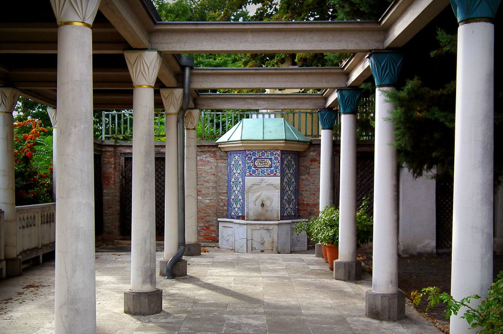 A fountain in the garden of the Tomb of Gül Baba, Budapest, Hungary.