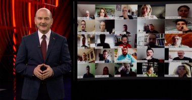 Interior Minister Süleyman Soylu speaks at the promotional meeting of the International Migration Film Festival.