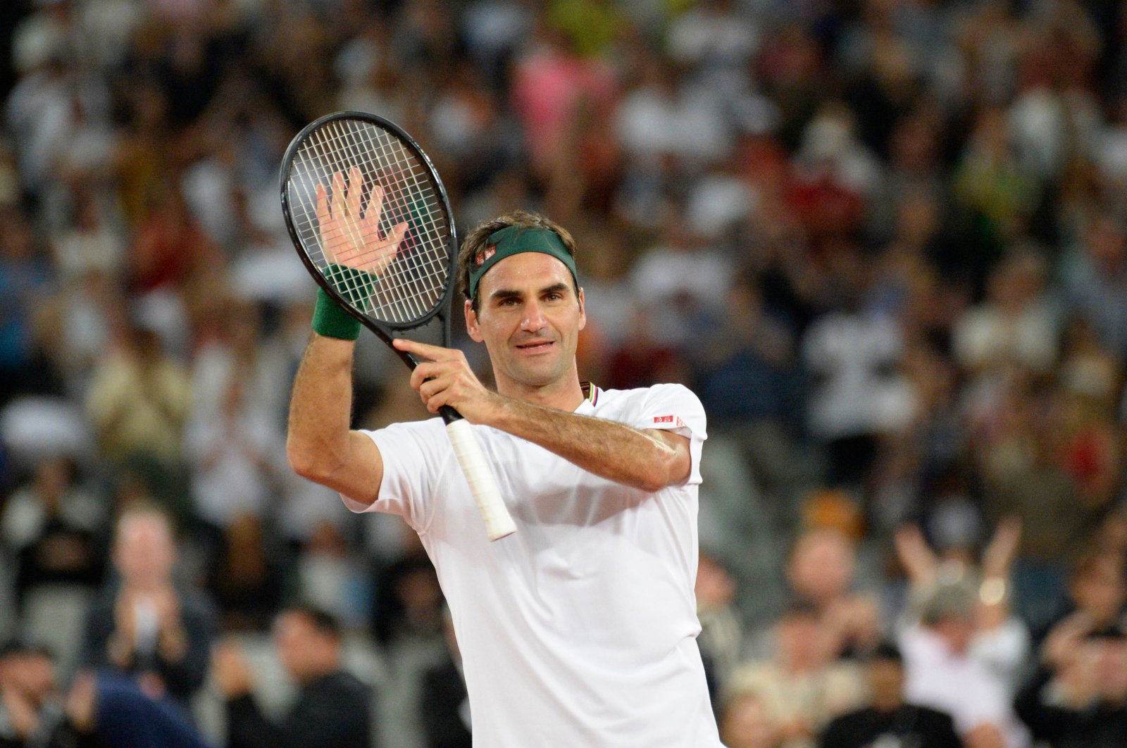 In this file photo taken on February 07, 2020 Switzerland's Roger Federer reacts after his victory against Spain's Rafael Nadal during their tennis match at The Match in Africa at the Cape Town Stadium, in Cape Town. (AFP Photo)