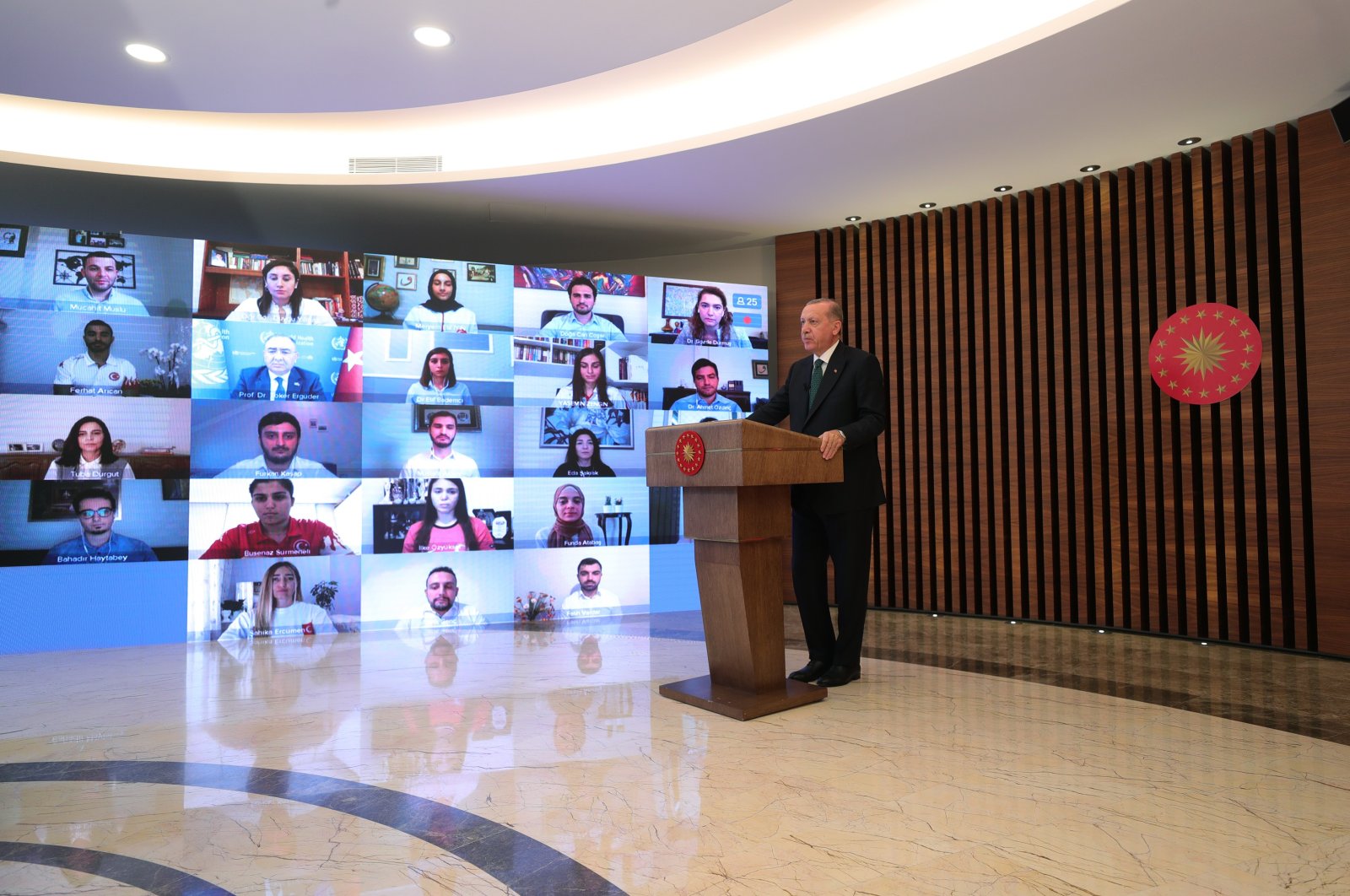 President Recep Tayyip Erdoğan holds a video call with youth anti-tobacco representatives on World No Tobacco Day, May 31, 2020. (IHA Photo)