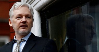 WikiLeaks founder Julian Assange makes a speech from the balcony of the Ecuadorian Embassy, London, Feb. 5, 2016. (REUTERS Photo)