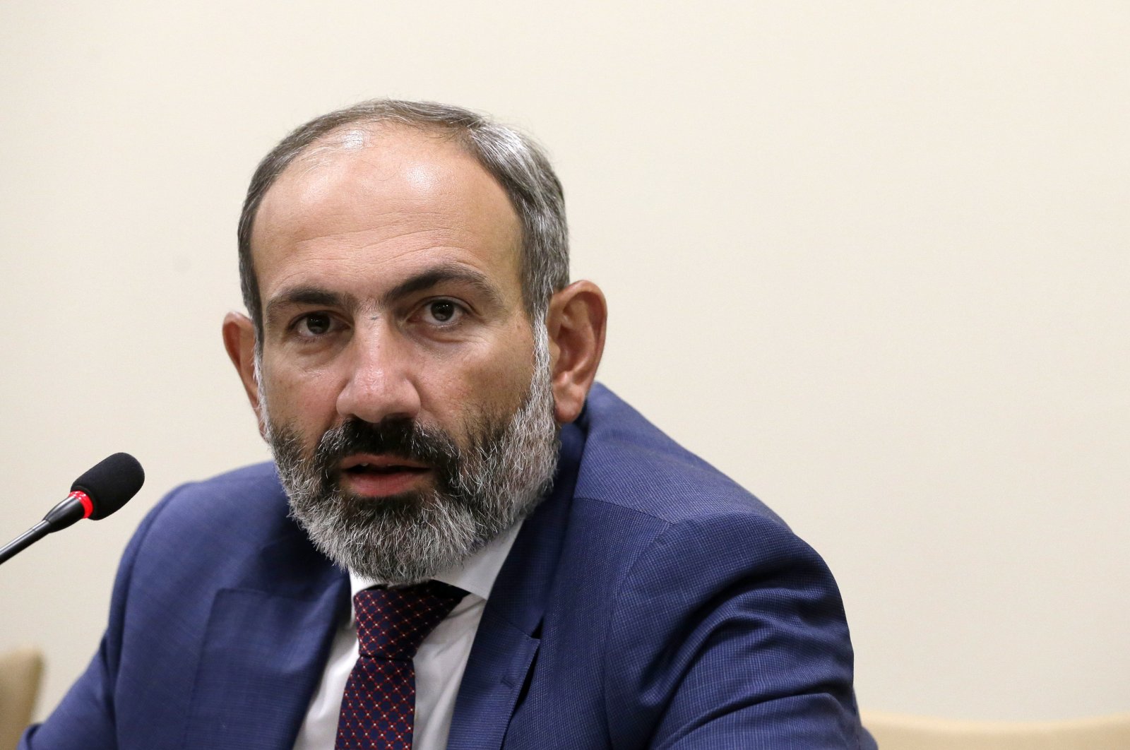 Armenia's Prime Minister Nikol Pashinian speaks during a news conference in the disputed Nagoro-Karabakh region's capital Stepanakert, May 9, 2018. (AP Photo)