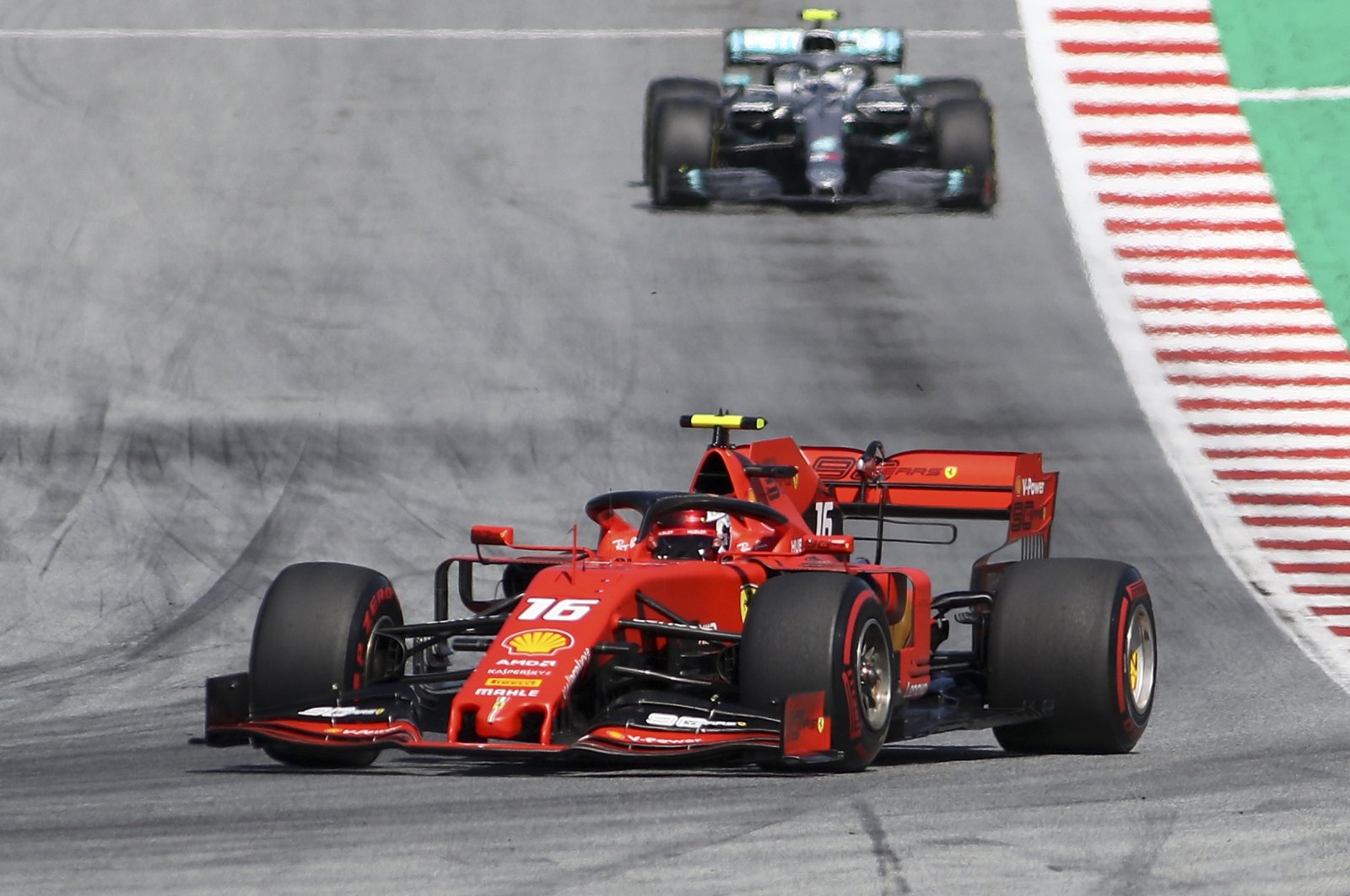 Ferrari driver Charles Leclerc of Monaco leads during the Austrian Formula One Grand Prix at the Red Bull Ring racetrack in Spielberg, Austria, June 30, 2019. (AP Photo)