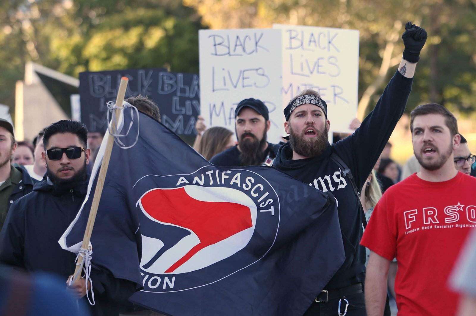 Antifa protesters demonstrate against an event at the University of Utah campus where right-wing writer and commentator Ben Shapiro was speaking, Salt Lake City, Utah, U.S., Sept. 27, 2017. (Getty Images)