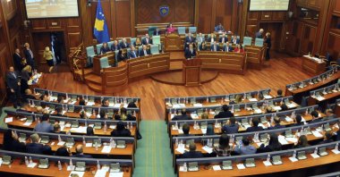 Newly elected Prime Minister of Kosovo Albin Kurti delivers his speech during a parliament session in Pristina, Kosovo, Feb. 3, 2020. (Reuters Photo)