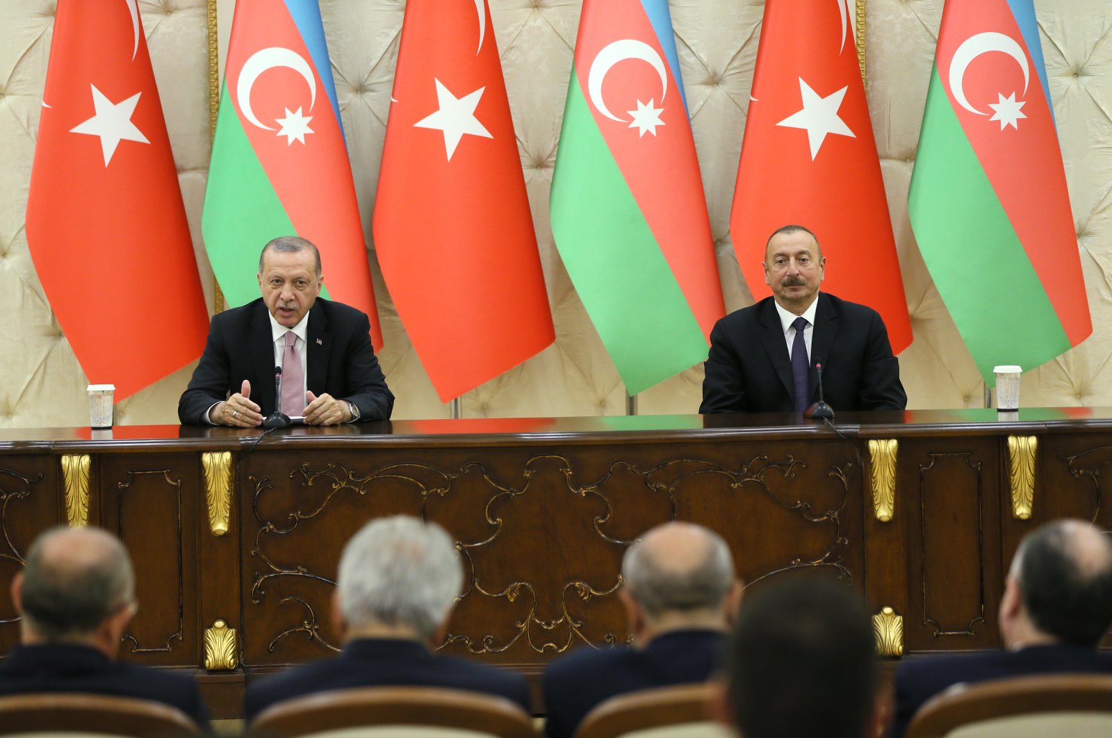 President Recep Tayyip Erdoğan attends joint news conference with Azeri counterpart İlham Aliyev in Baku on July 11, 2018 (AA File Photo)