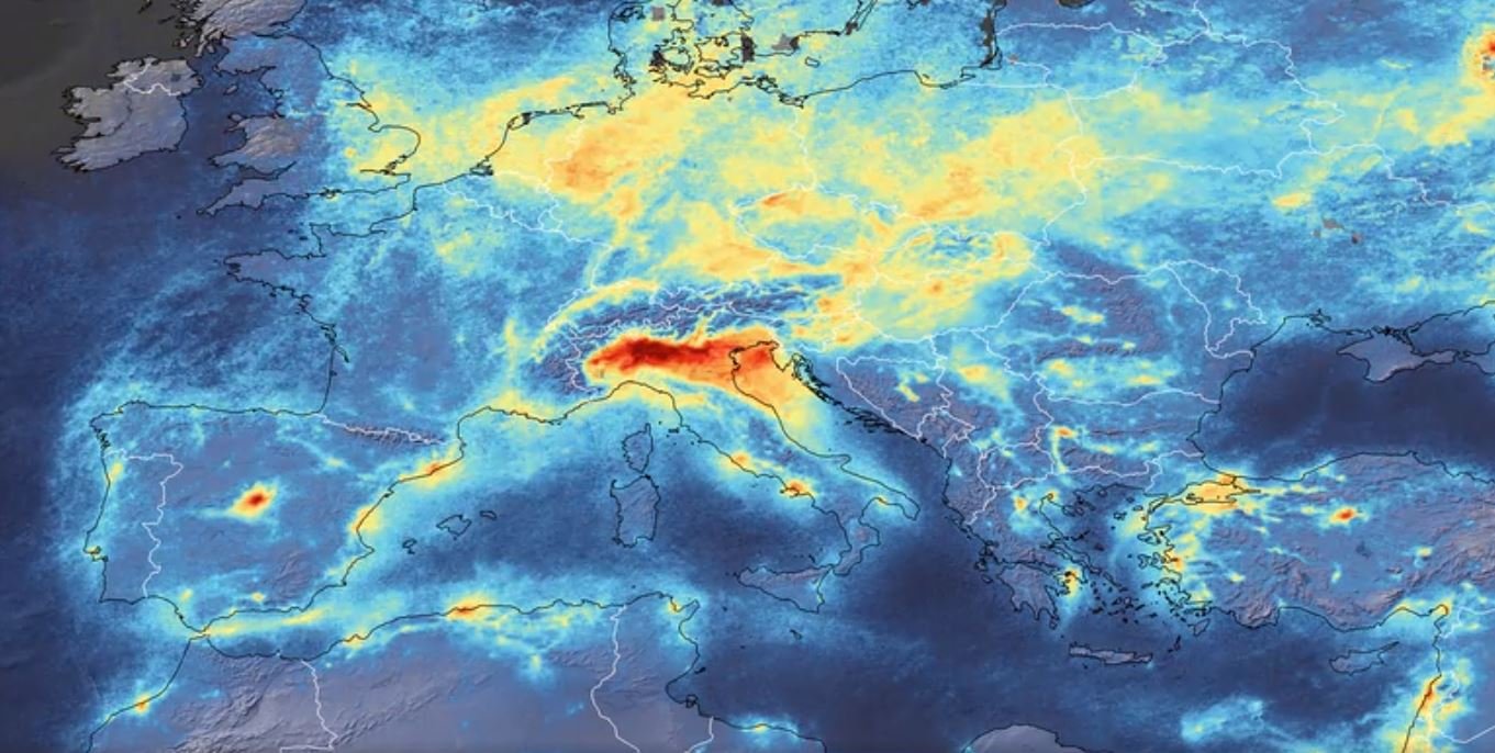 ESA shared an animation that showed a significant change in the pollution levels over Italy between January and March, particularly over Po Valley in the north. (via Reuters)