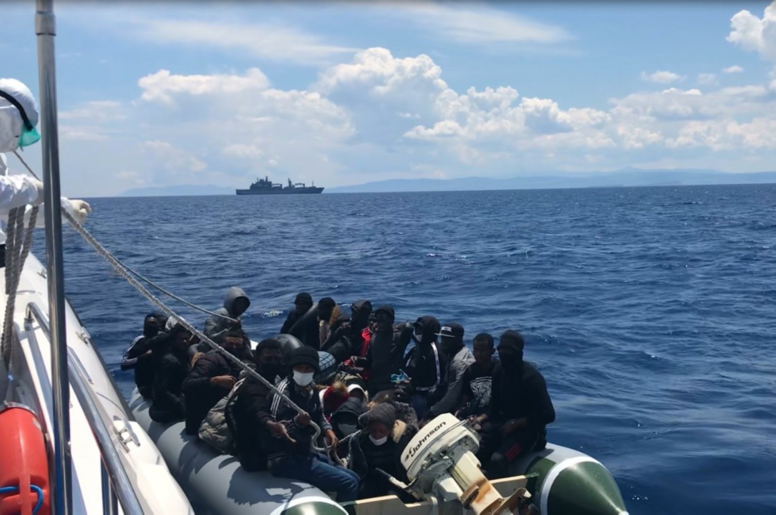 Turkish Coast Guard rescued 85 migrants and refugees who were pushed back by Greek forces into Turkish territorial waters, June 4, 2020. (AA Photo)


