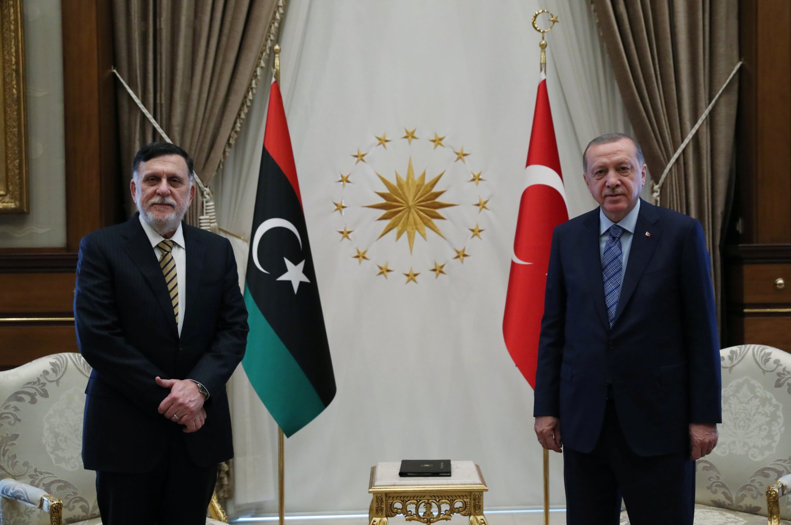President Tayyip Erdoğan meets with Libya's internationally recognized Prime Minister Fayez al-Sarraj at the Presidential Palace, Ankara, Turkey, June 4, 2020. (REUTERS Photo)
