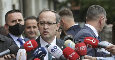 Newly elected Prime Minister Avdullah Hoti, speaks to the media in the capital Pristina, Kosovo, June 3, 2020. (AP Photo)
