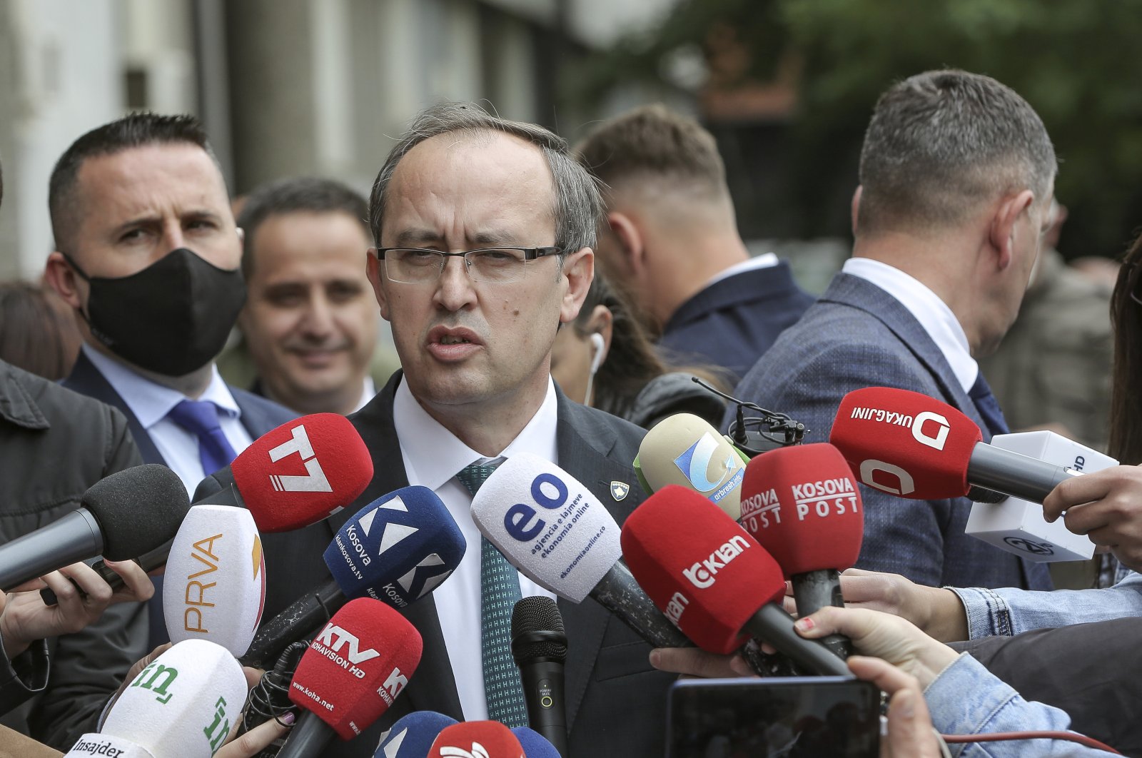 Newly elected Prime Minister Avdullah Hoti, speaks to the media in the capital Pristina, Kosovo, June 3, 2020. (AP Photo)