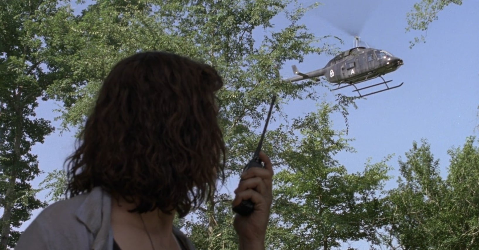 In season 9 episode 5, Jadis convinces the helicopter to save Rick. The symbol on the chopper is attention-grabbing.