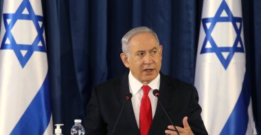 Israeli Prime Minister Benjamin Netanyahu chairs the weekly Cabinet meeting, Jerusalem, June 7, 2020. (AP Photo)