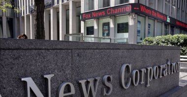 The exterior of Fox News studios in the News Corporation headquarters building, New York, Aug. 1, 2017. (AP Photo)