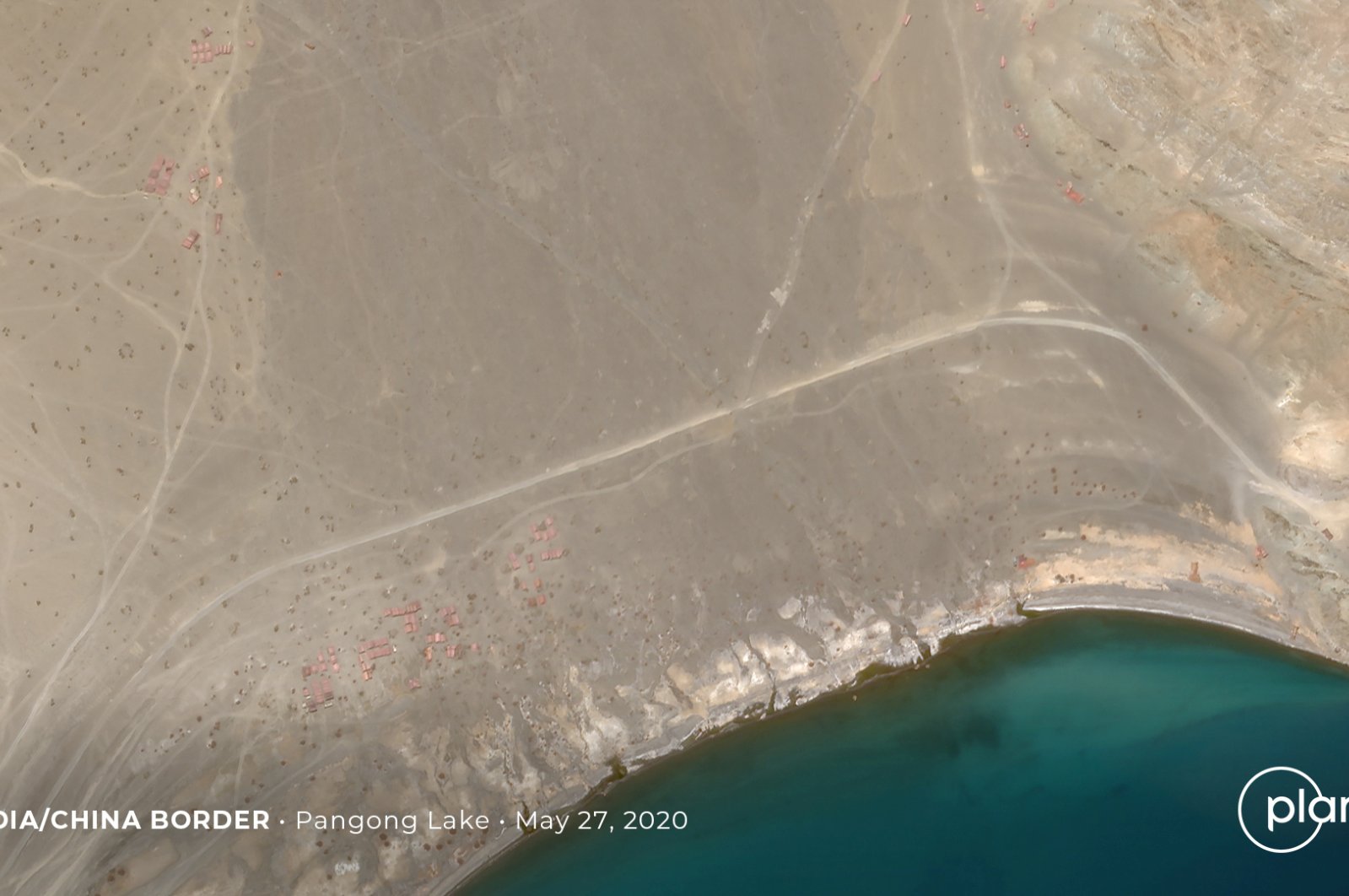 Buildup at the Line of Actual Control on the disputed border between China and India is seen in this handout satellite image of Pangong Lake, May 27, 2020. (REUTERS Photo)