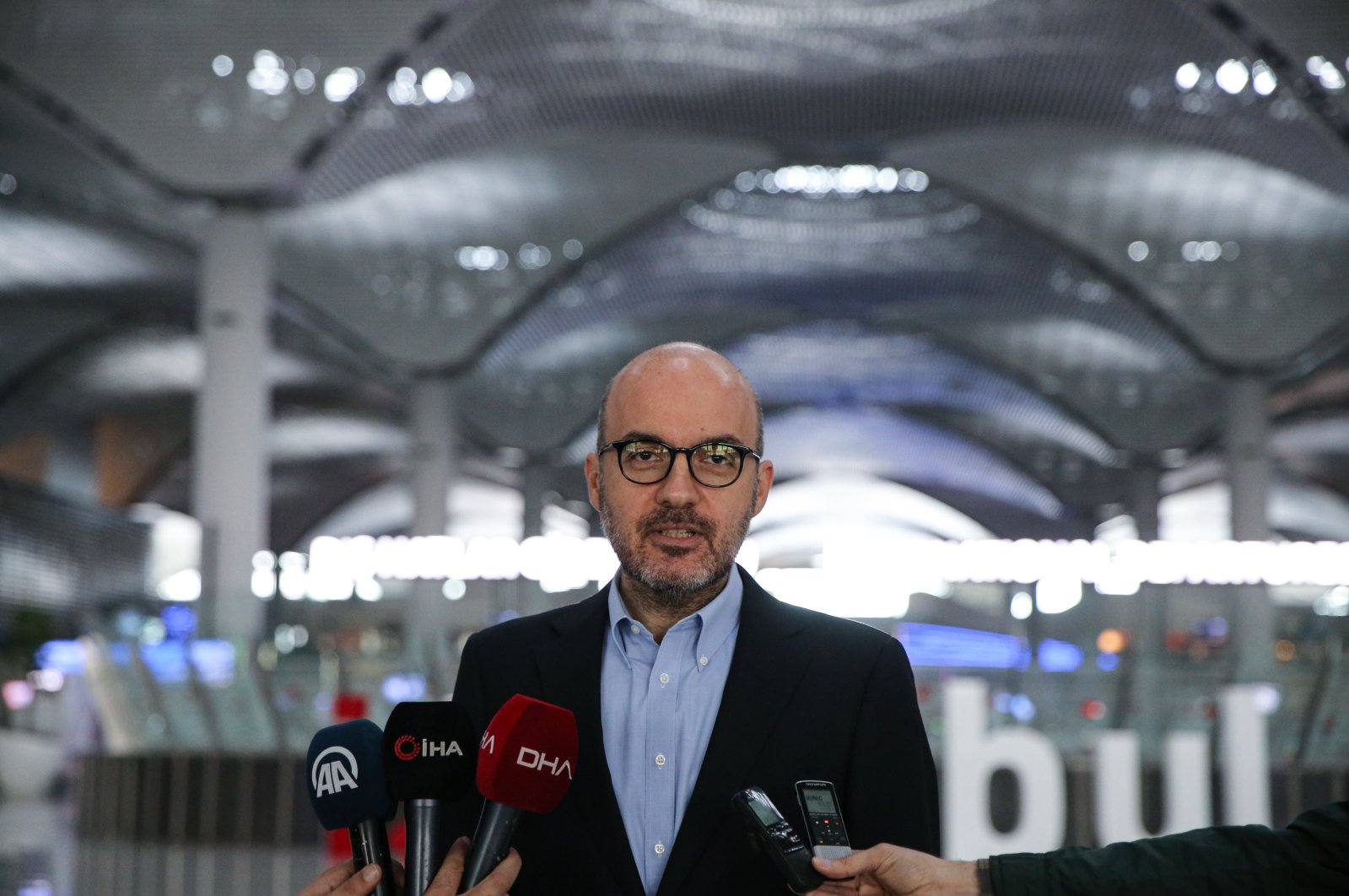 Kadri Samsunlu, CEO of Istanbul Airport operator IGA, speaks to reporters, Istanbul, June 2, 2020. (AA Photo)
