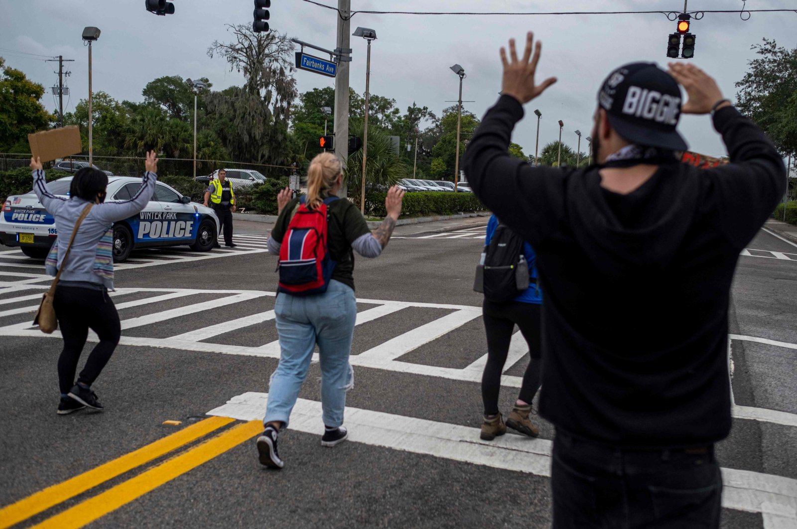 Protesters march during a rally in response to the recent death of George Floyd while in police custody in Minneapolis, in Winter Park, Florida on June 7, 2020. (AFP Photo)